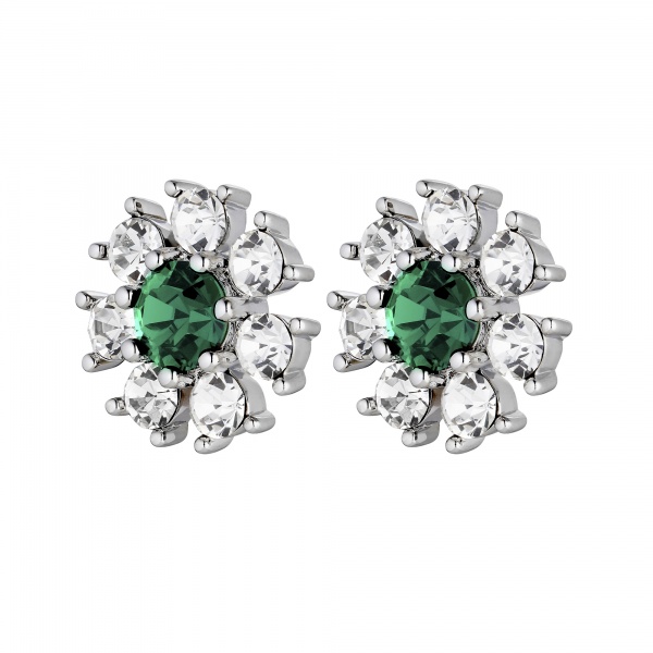 Dyrberg Kern Aude Silver Earrings - Emerald Green/Crystal